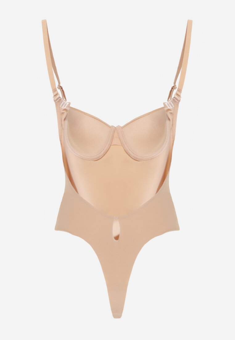 Beżowe Body Bieliźniane do Ubrań z Wyciętymi Plecami i Odkrytymi Ramionami Urilvia