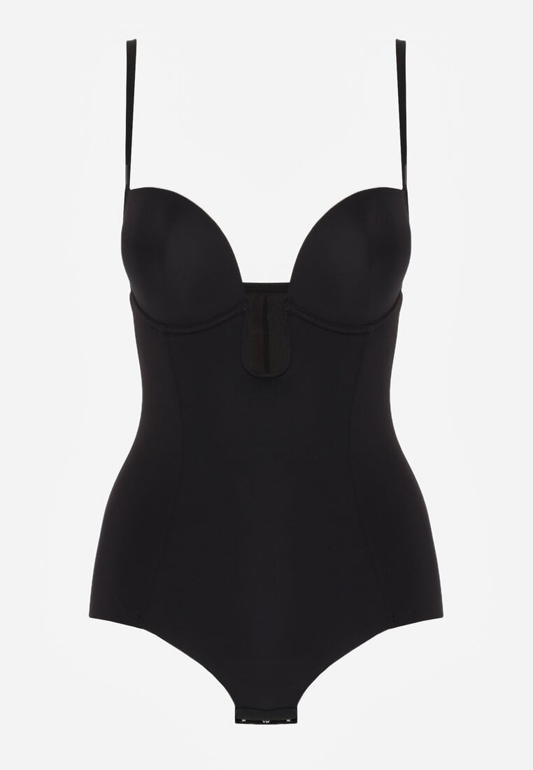 Czarne Bieliźniane Body Modelujące z Wyciętym Dekoltem Theloria