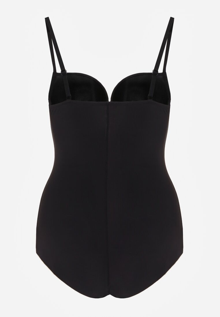 Czarne Bieliźniane Body Modelujące z Wyciętym Dekoltem Theloria