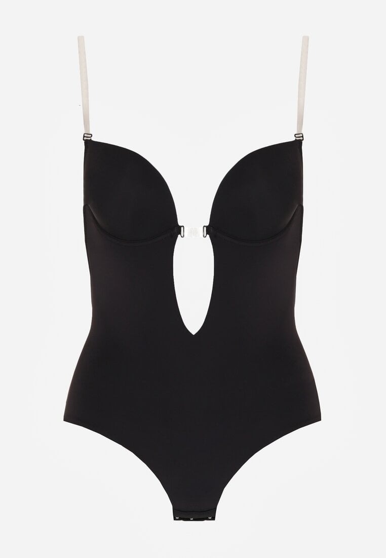 Czarne Bieliźniane Body z Odkrytymi Plecami i Wyciętym Dekoltem Terise