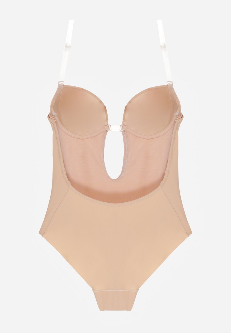 Beżowe Bieliźniane Body z Odkrytymi Plecami i Wyciętym Dekoltem Terise