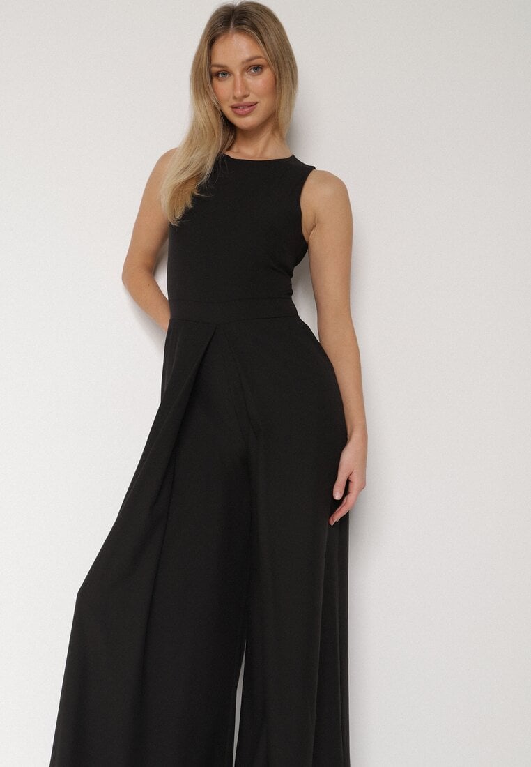 Czarny Elegancki Kombinezon z Ozdobnymi Zakładkami Zellysha