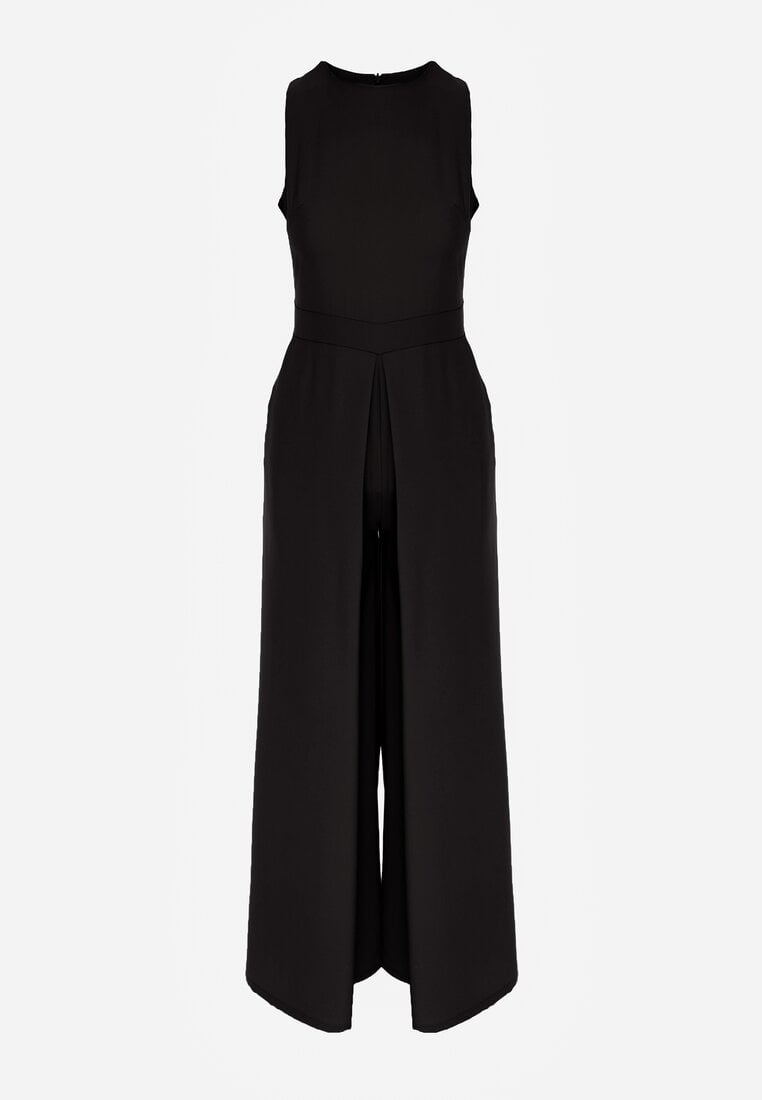 Czarny Elegancki Kombinezon z Ozdobnymi Zakładkami Zellysha