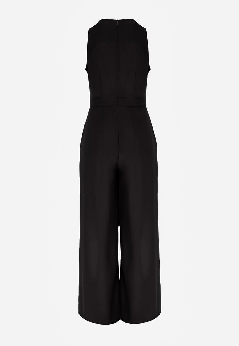 Czarny Elegancki Kombinezon z Ozdobnymi Zakładkami Zellysha