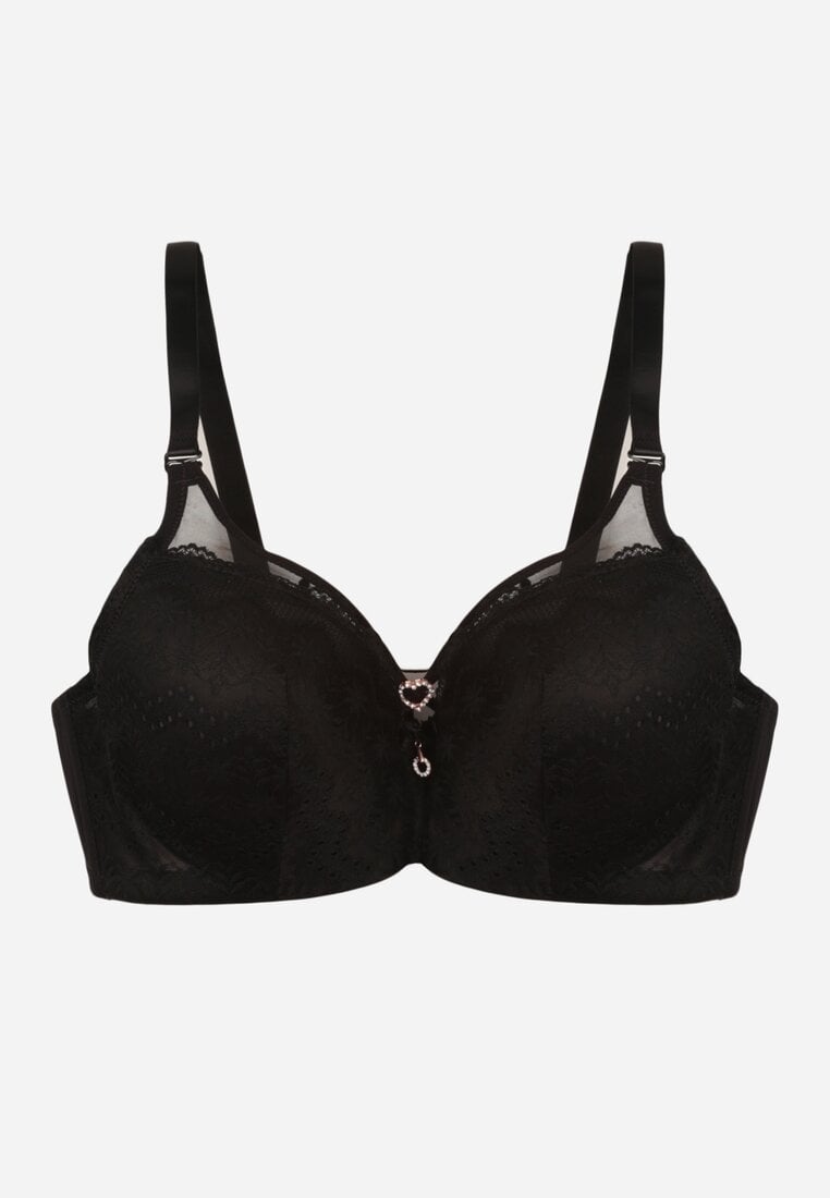 Czarny Koronkowy Biustonosz Ozdobiony Cyrkoniowym Sercem Galirope