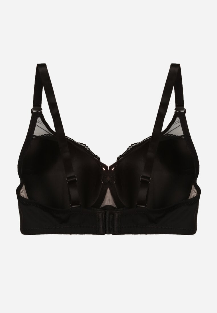 Czarno-Beżowy Koronkowy Biustonosz Ozdobiony Cyrkoniowym Sercem Galirope