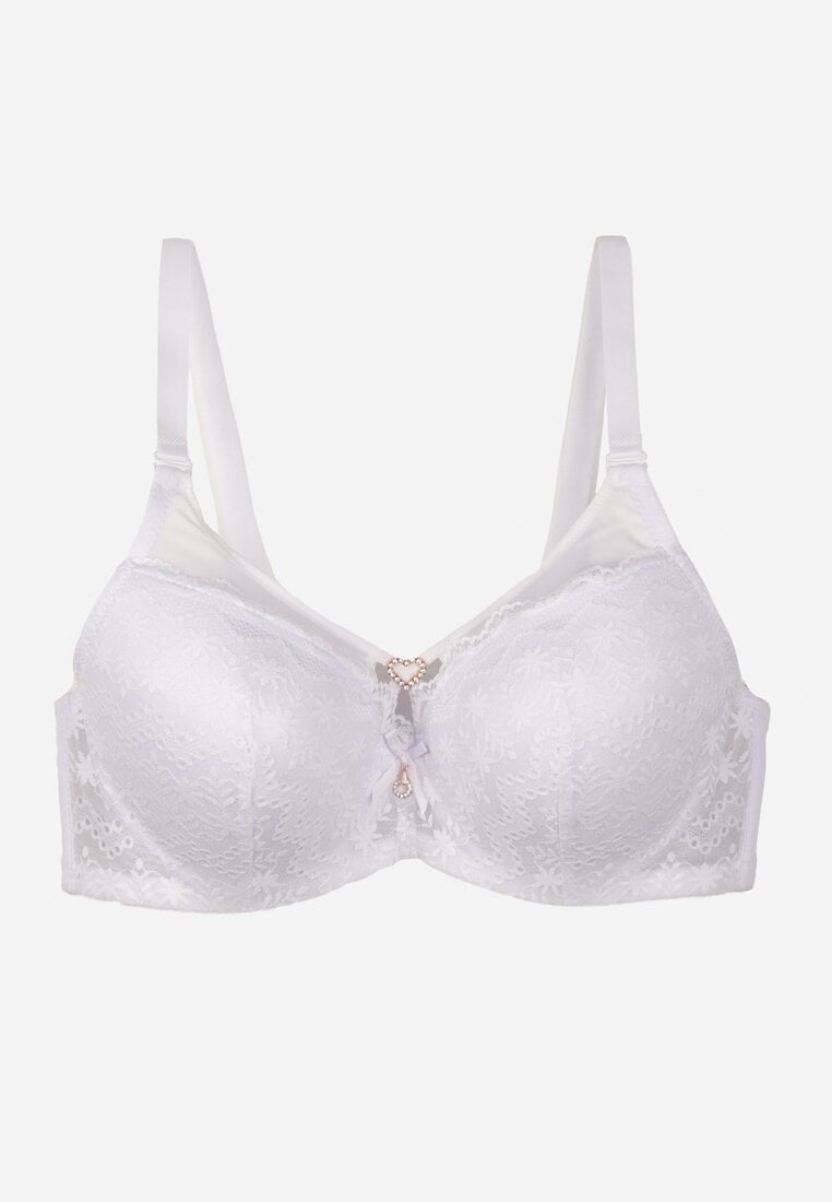 Biały Koronkowy Biustonosz Ozdobiony Cyrkoniowym Sercem Galirope