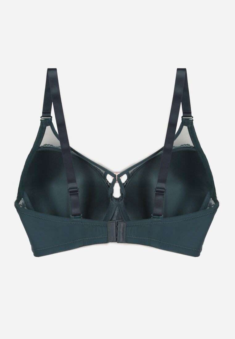 Ciemnozielony Koronkowy Biustonosz Ozdobiony Cyrkoniowym Sercem Galirope