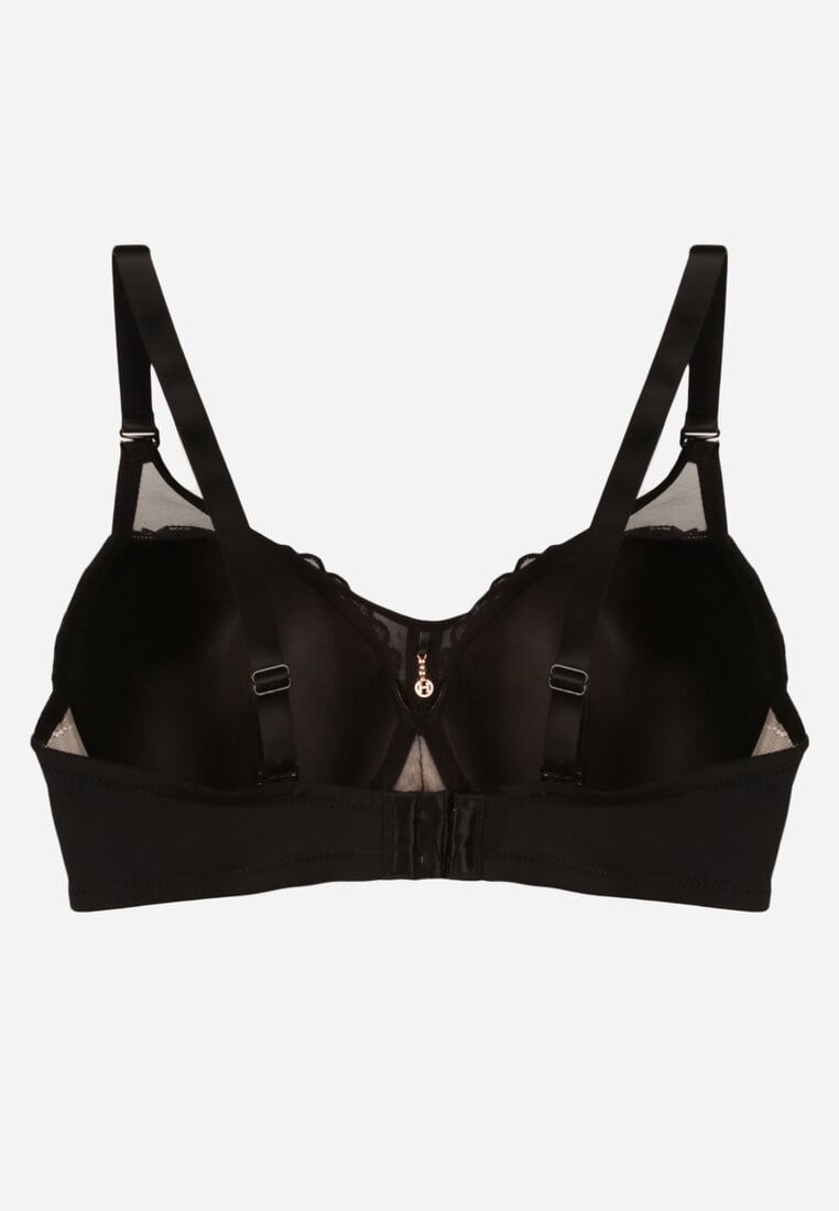 Czarno-Beżowy Biustonosz z Koronką i Transparentną Wstawką Heliphine