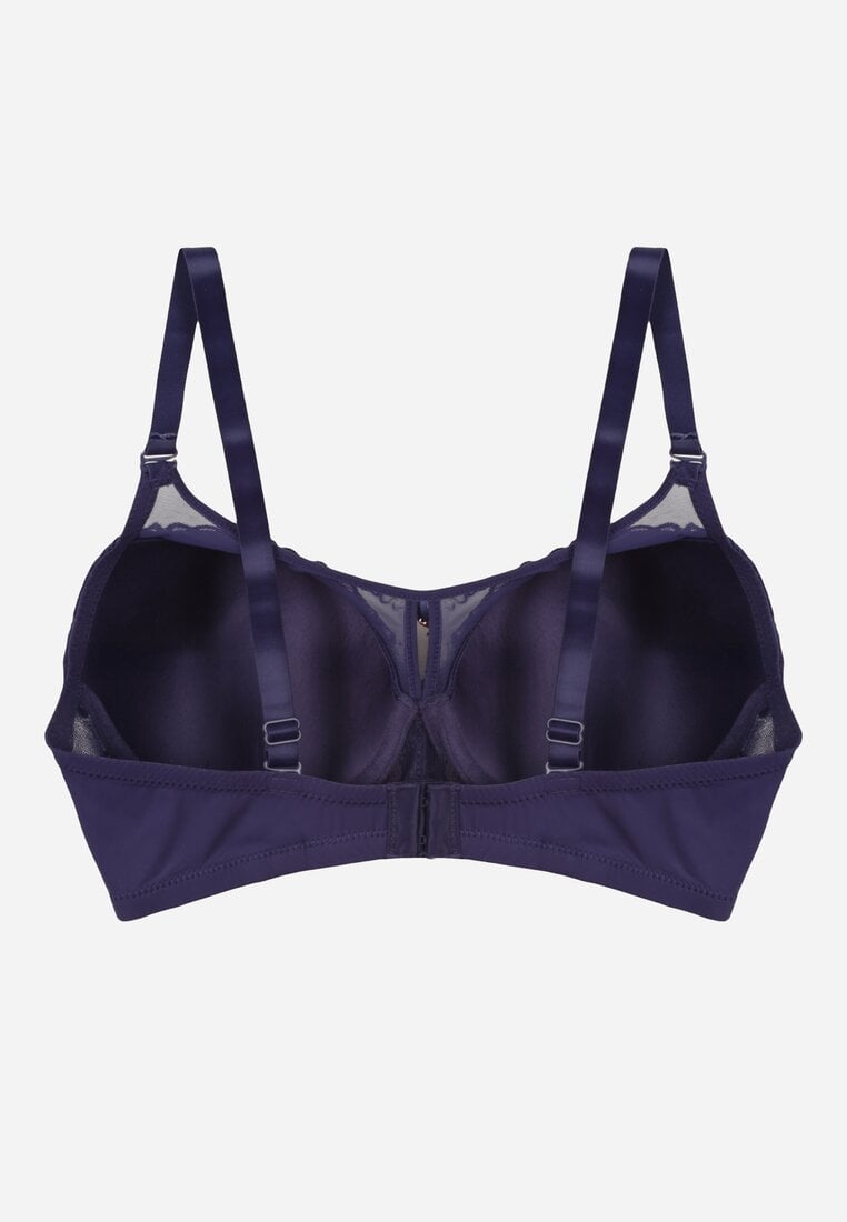 Granatowy Biustonosz z Koronką i Transparentną Wstawką Heliphine