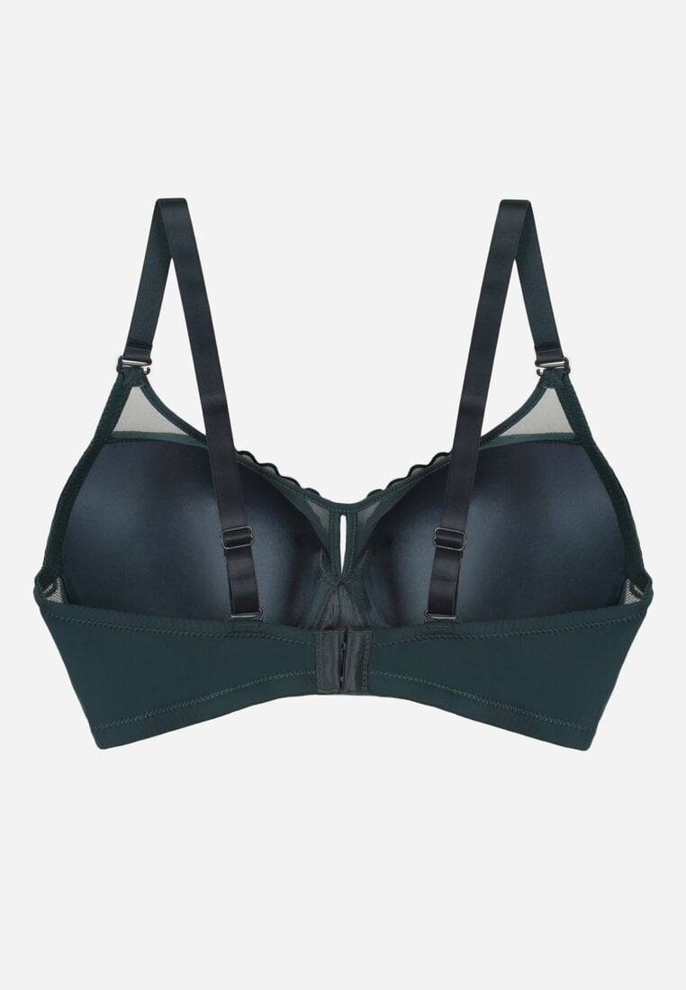 Ciemnozielony Biustonosz z Koronką i Transparentną Wstawką Heliphine