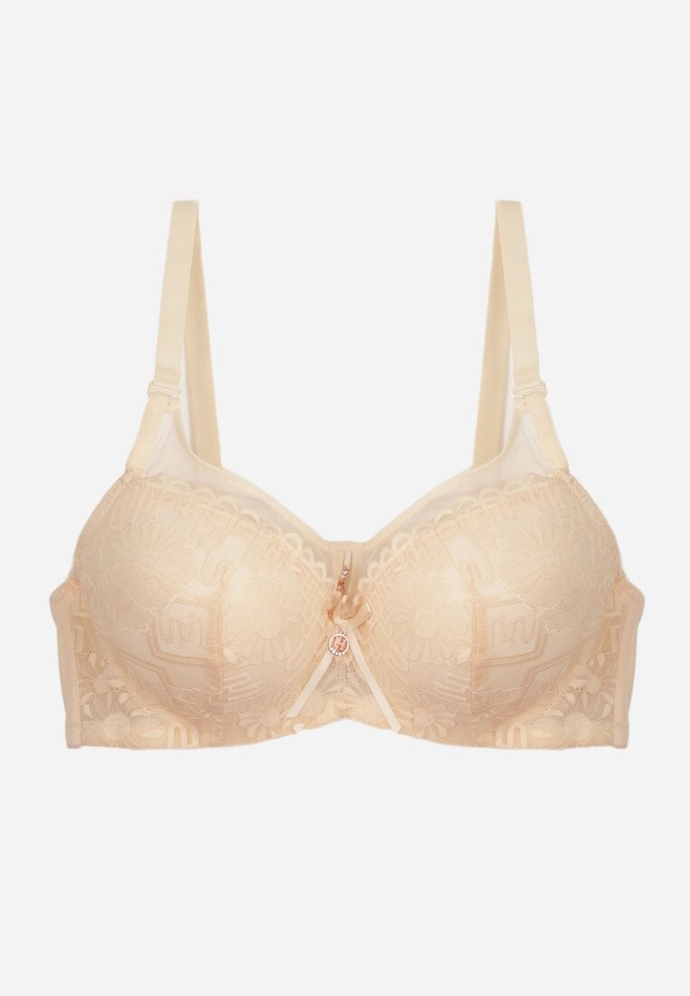 Jasnobeżowy Biustonosz z Koronką i Transparentną Wstawką Heliphine