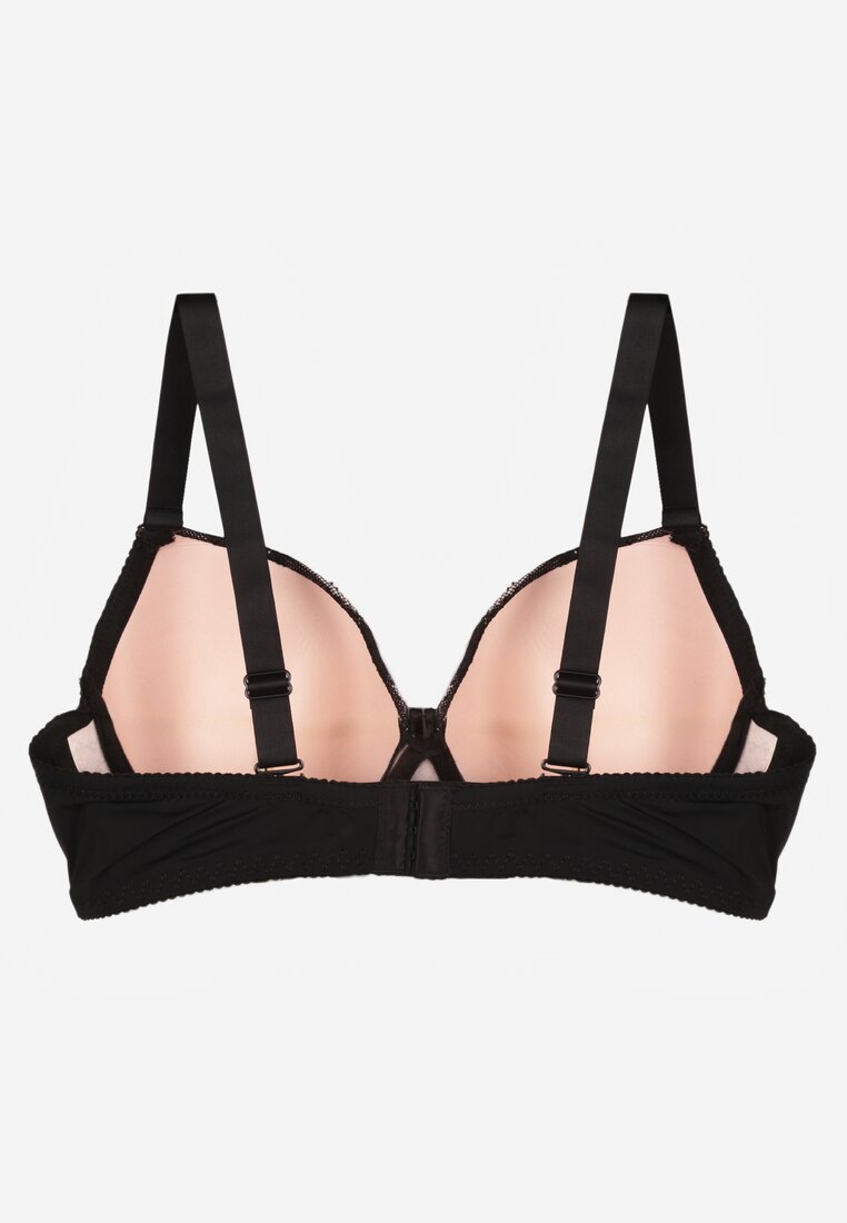 Czarno-Różowy Biustonosz Ozdobiony Cyrkoniami i Koronką Corraella