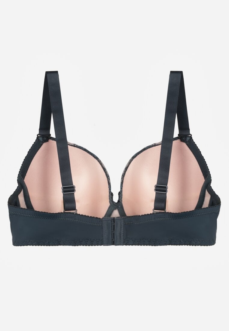 Ciemnozielony Biustonosz Ozdobiony Cyrkoniami i Koronką Corraella