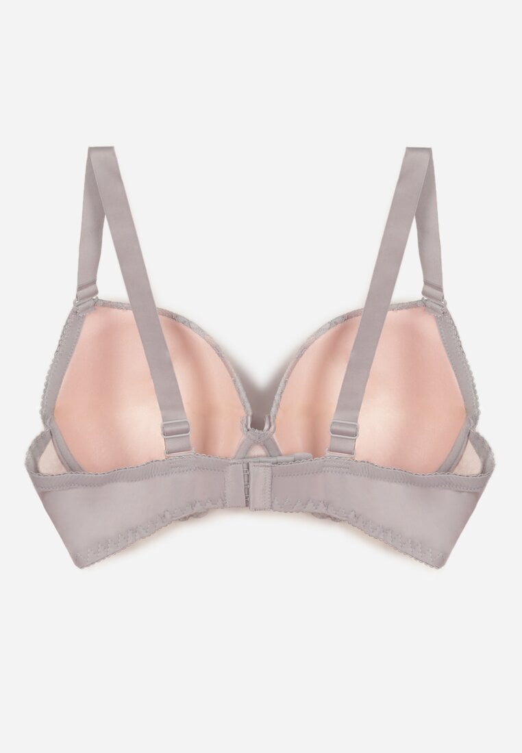 Szaro-Różowy Biustonosz Ozdobiony Cyrkoniami i Koronką Corraella