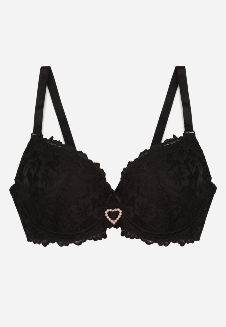 Czarny Biustonosz z Koronką i Sercem z Cyrkonii Coratune