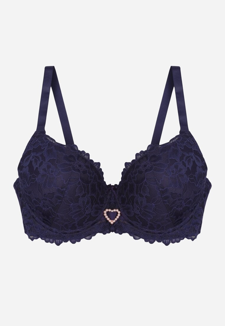 Granatowy Biustonosz z Koronką i Sercem z Cyrkonii Coratune