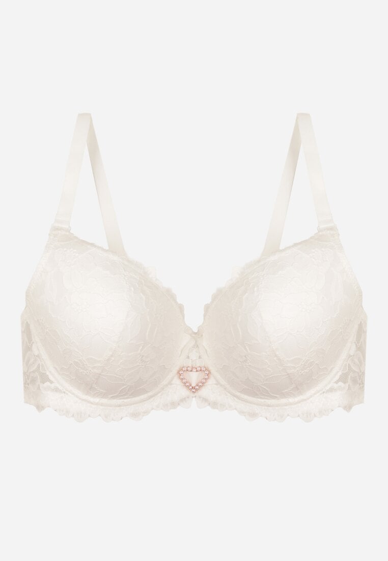 Jasnobeżowy Biustonosz z Koronką i Sercem z Cyrkonii Coratune