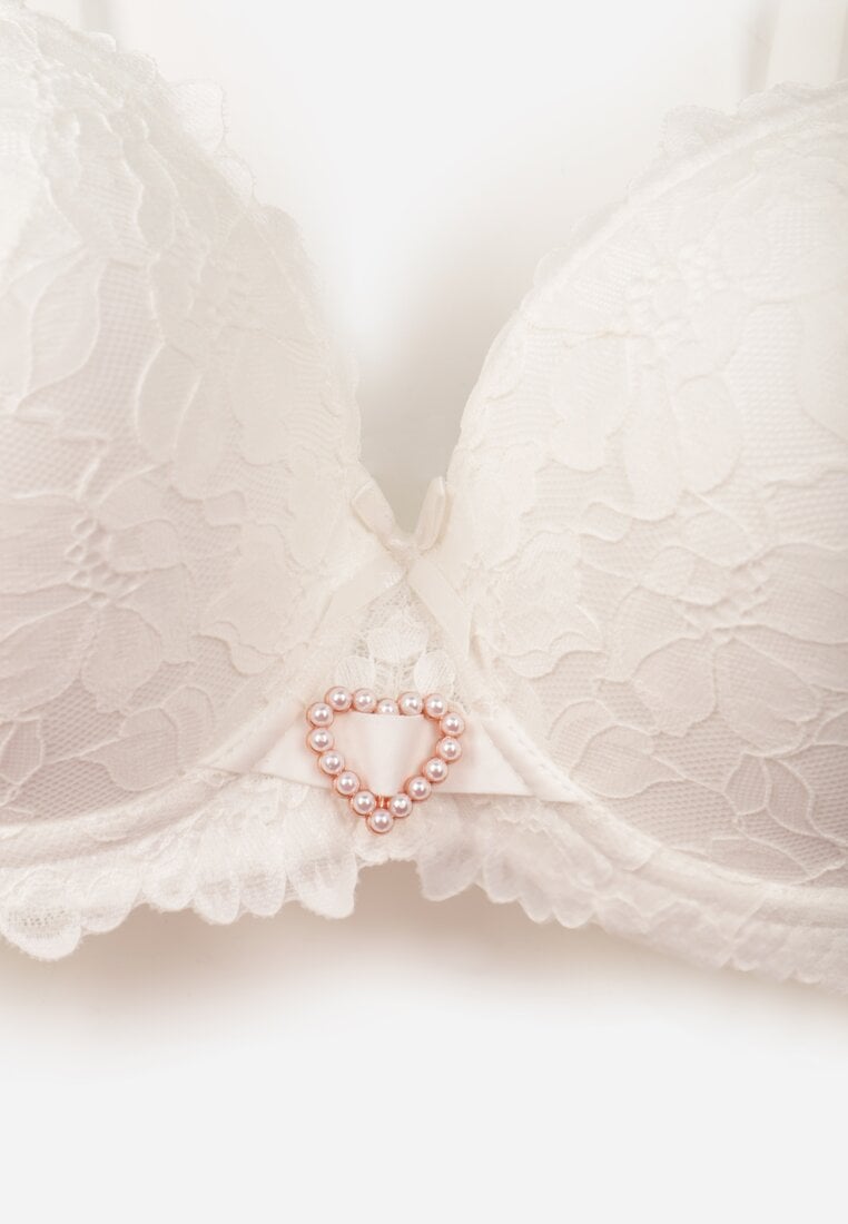 Jasnobeżowy Biustonosz z Koronką i Sercem z Cyrkonii Coratune