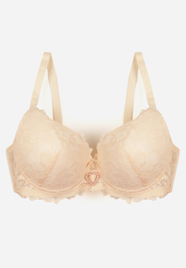 Jasnobeżowy Biustonosz z Koronką i Sercem z Cyrkonii Coratune