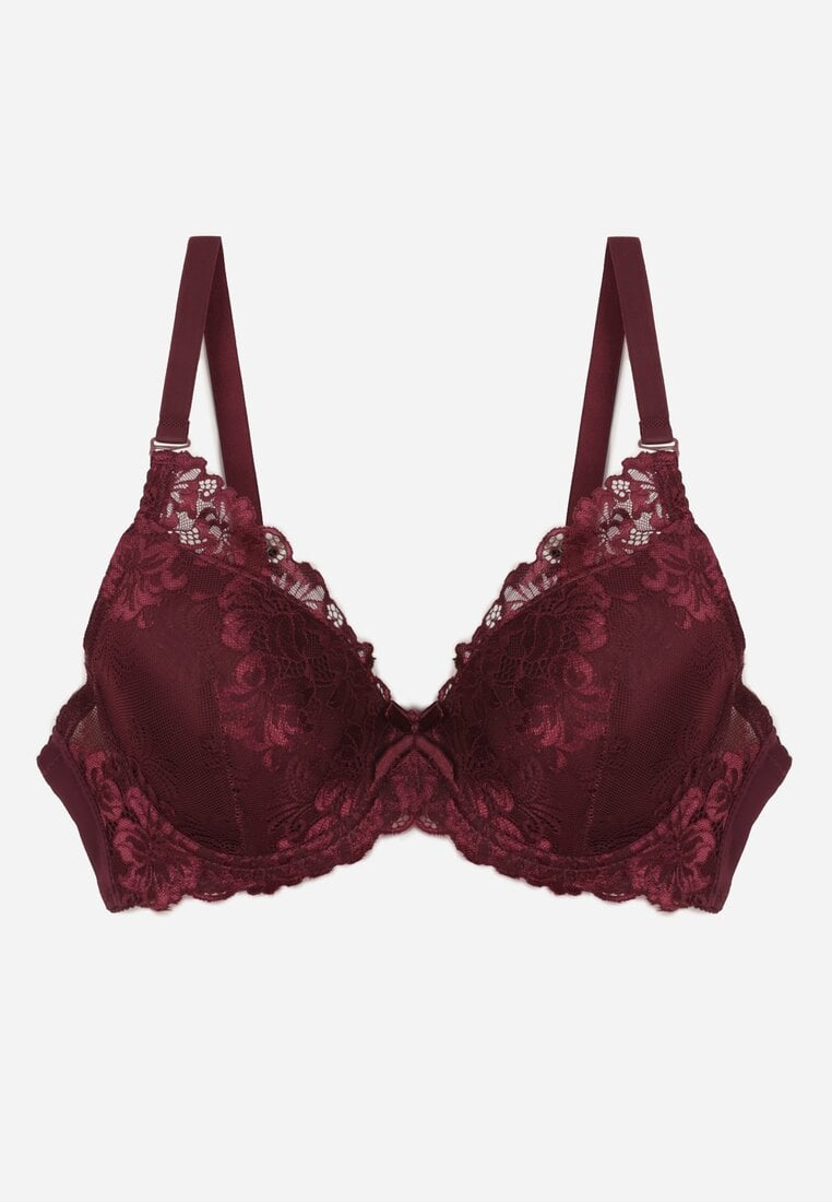 Bordowy Klasyczny Biustonosz Zdobiony Koronką Idarodia