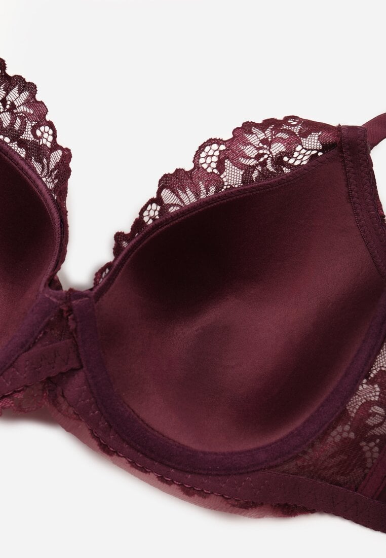 Bordowy Klasyczny Biustonosz Zdobiony Koronką Idarodia