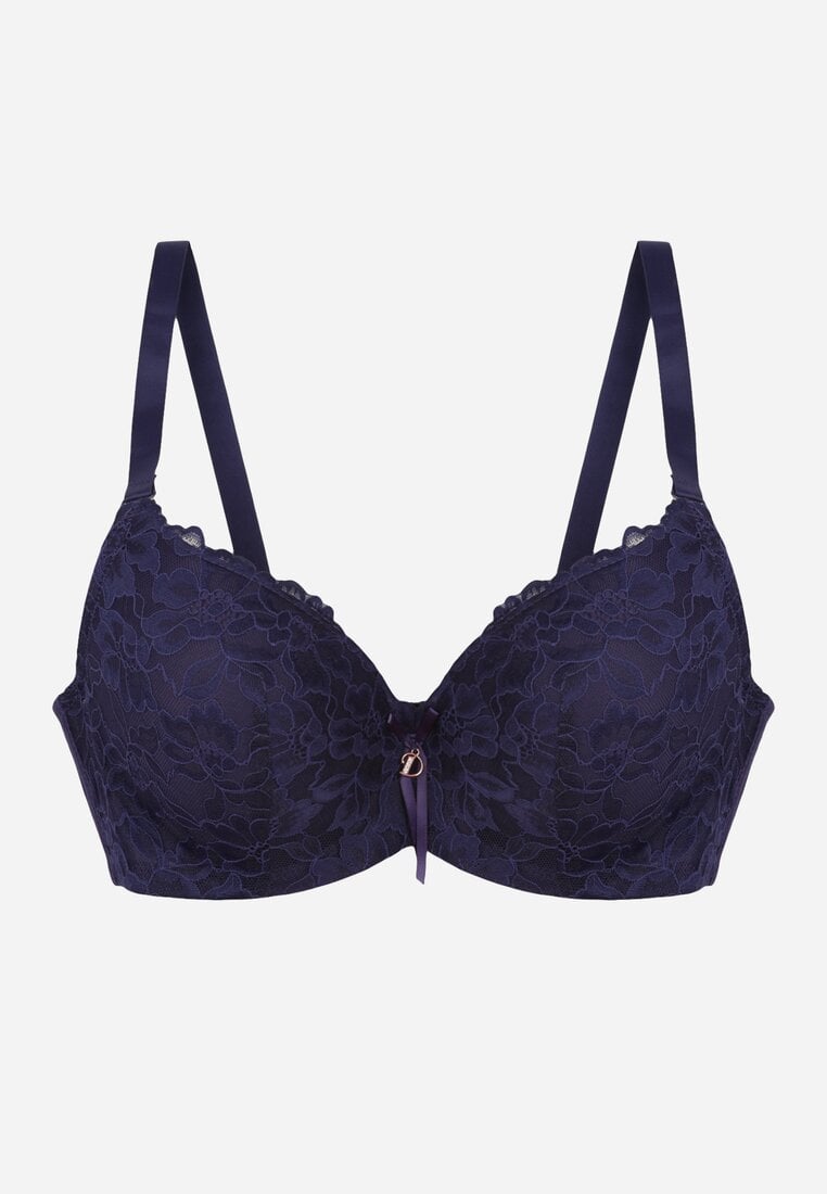 Granatowy Koronkowy Biustonosz z Kokardką Nealenia