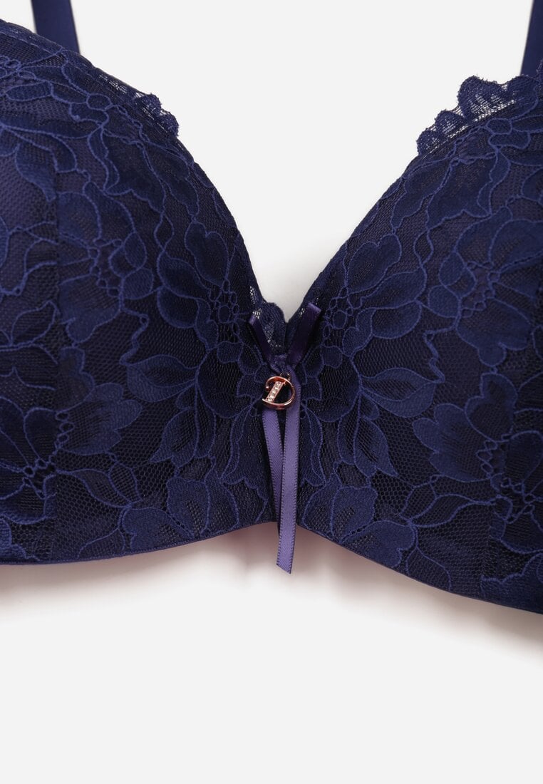 Granatowy Koronkowy Biustonosz z Kokardką Nealenia