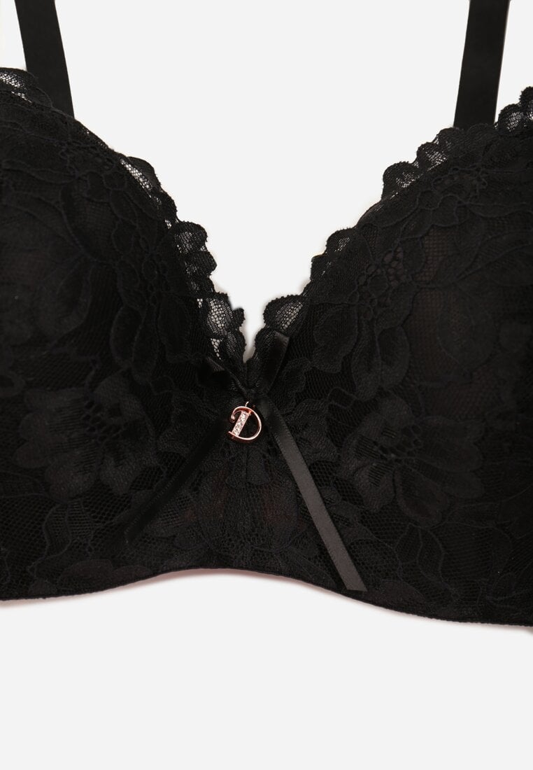 Czarny Koronkowy Biustonosz z Kokardką Nealenia