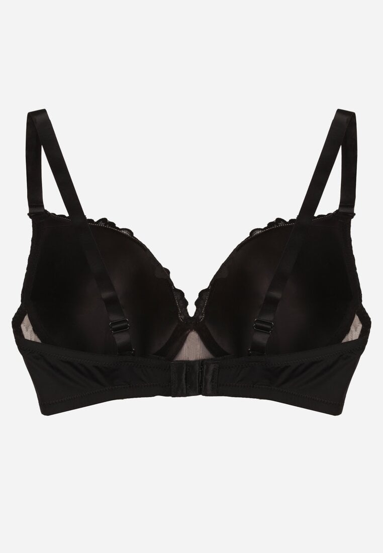 Czarno-Beżowy Koronkowy Biustonosz z Kokardką Nealenia