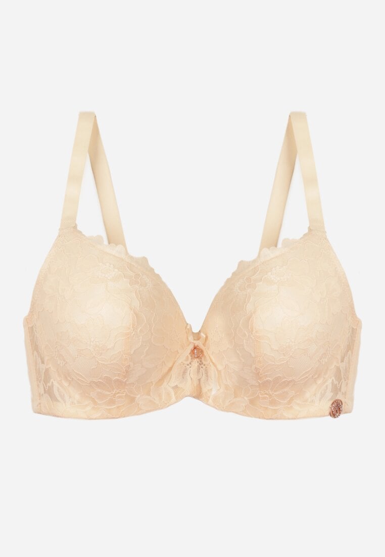 Jasnobeżowy Koronkowy Biustonosz z Kokardką Nealenia