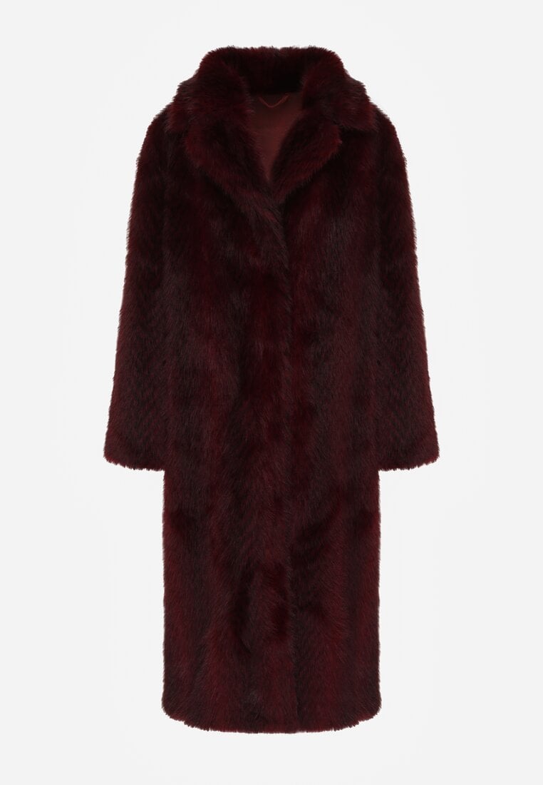 Bordowy Jednorzędowy Płaszcz Futerko o Klasycznym Kroju Yrelsha