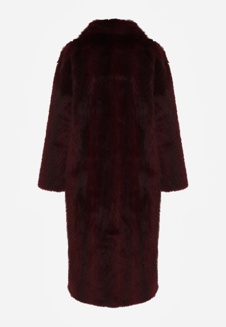 Bordowy Jednorzędowy Płaszcz Futerko o Klasycznym Kroju Yrelsha