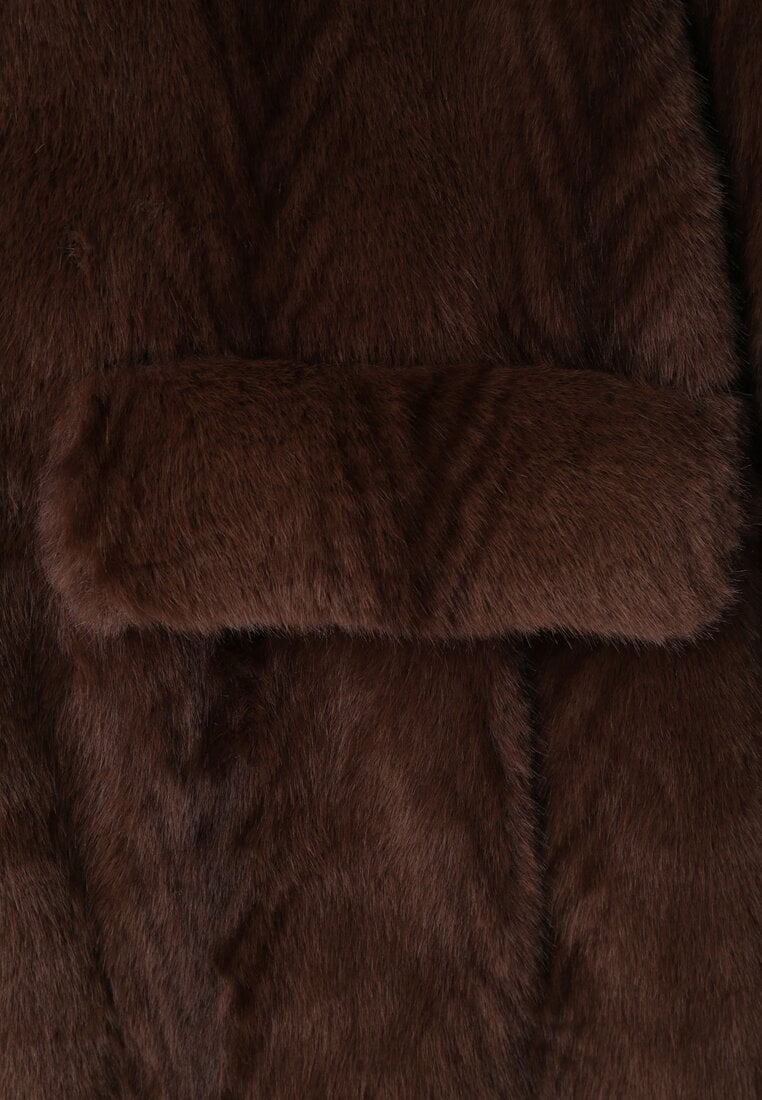 Brązowy Płaszcz Futerko o Kroju Oversize z Kieszeniami z Klapami Namys