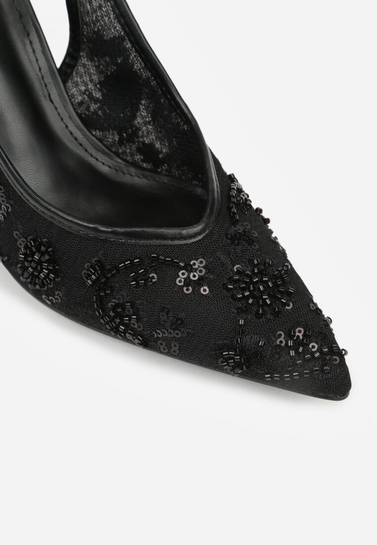 Czarne Sandały na Szpilce Bez Pięty Ozdobione Cekinami Avixaris