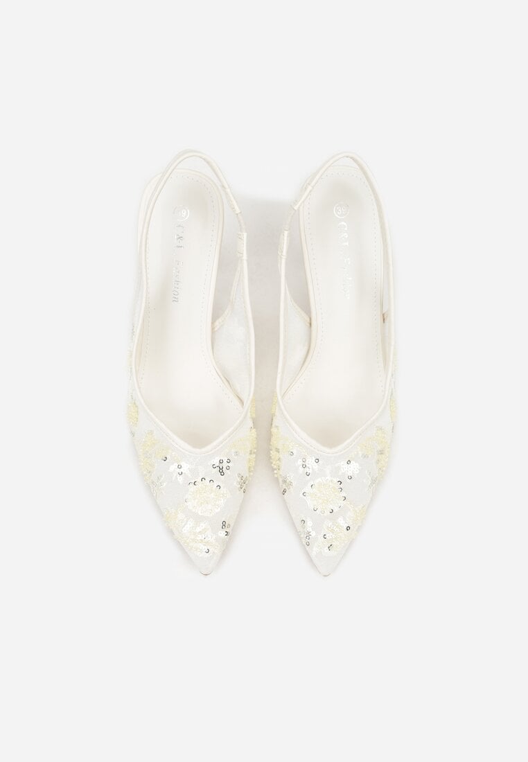 Beżowe Sandały na Szpilce Bez Pięty Ozdobione Cekinami Avixaris