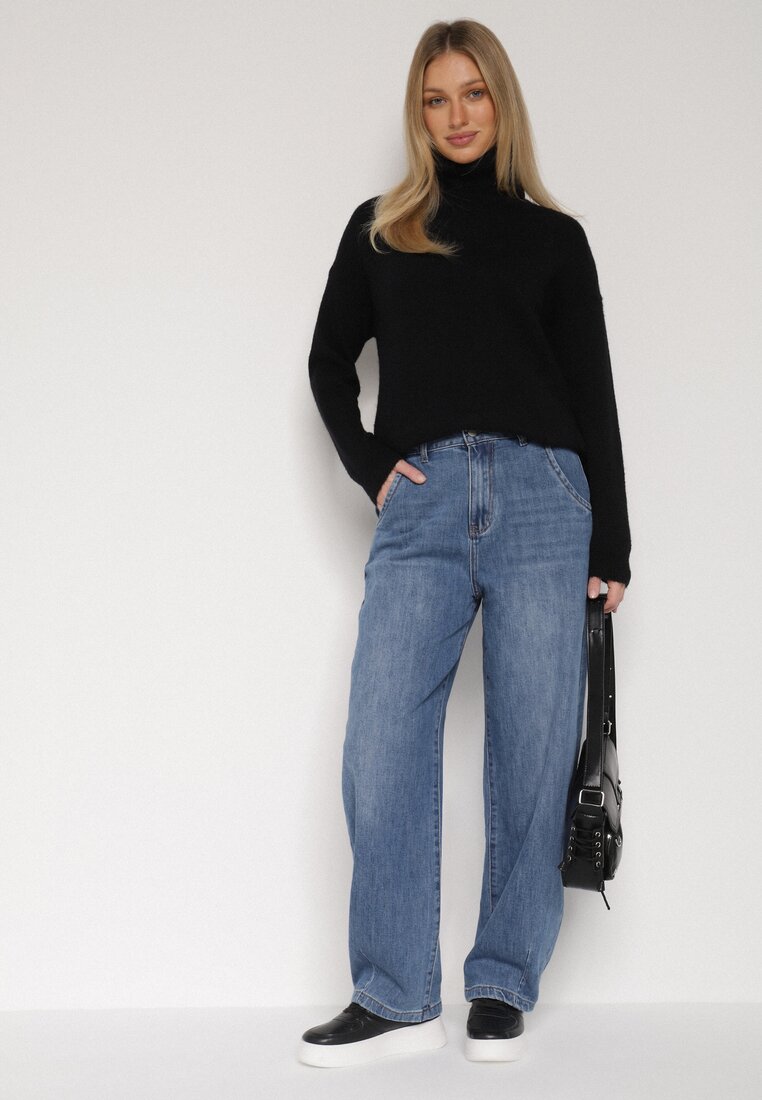 Niebieskie Szerokie Jeansy z Wysokim Stanem Charlith