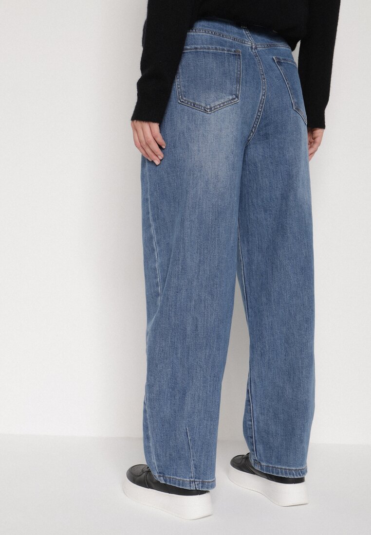 Niebieskie Szerokie Jeansy z Wysokim Stanem Charlith
