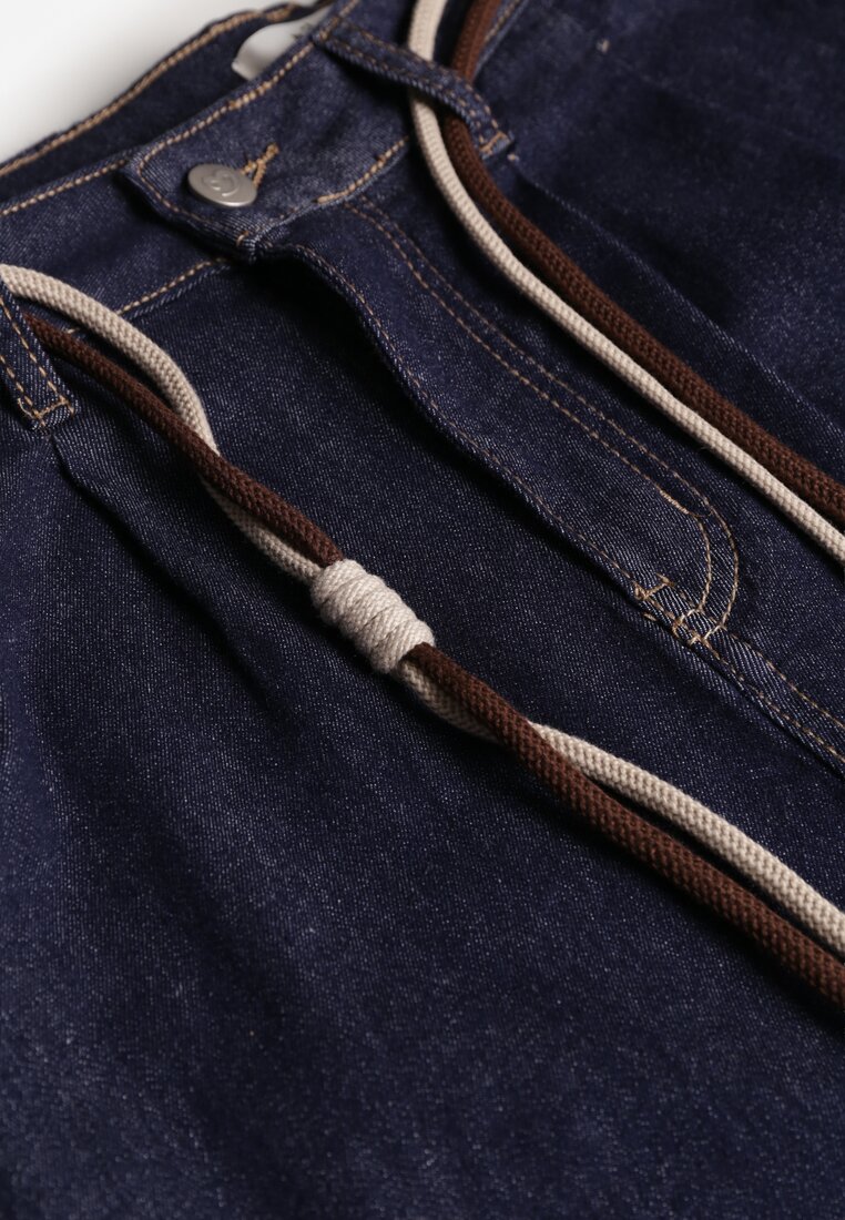 Niebieskie Bawełniane Jeansy o Szerokim Kroju z Wysokim Stanem ze Sznurkiem Carmencita