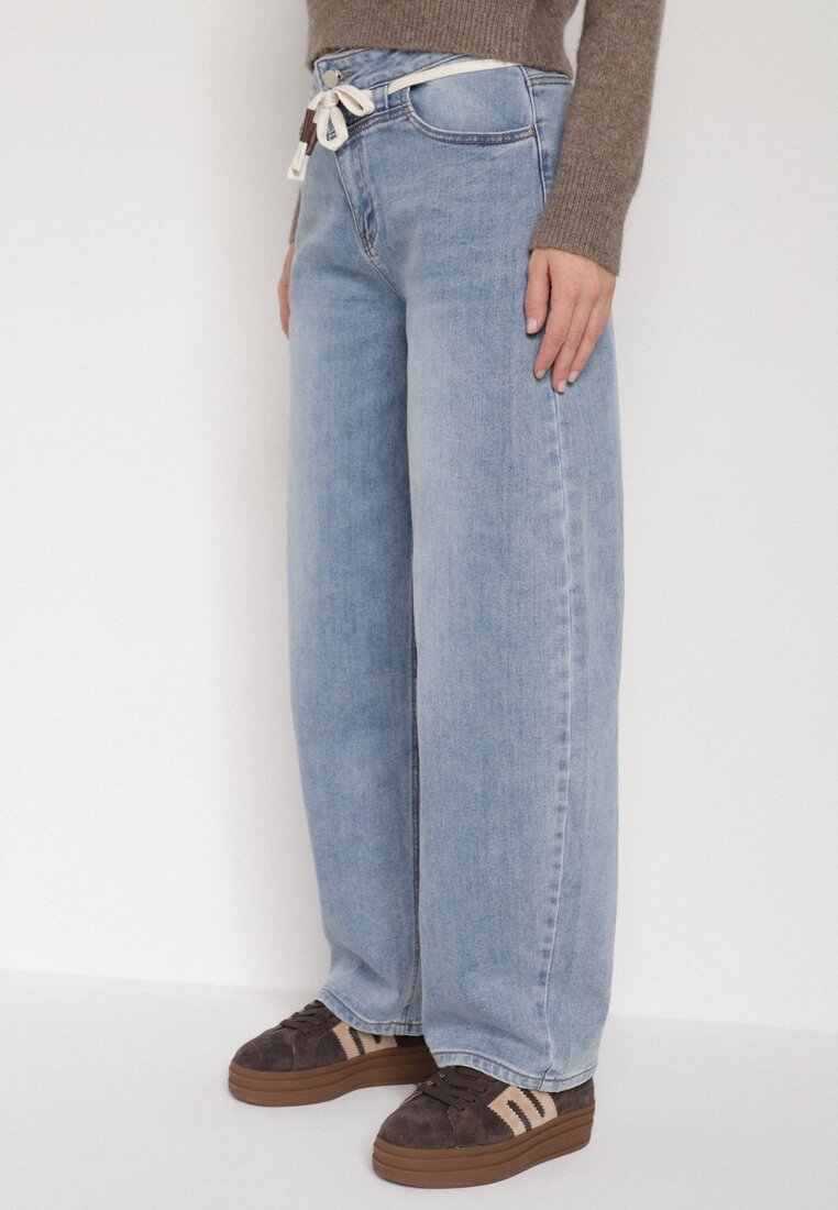 Niebieskie Jeansy Balloon z Regularnym Stanem i Ozdobnym Wiązaniem Rislyn