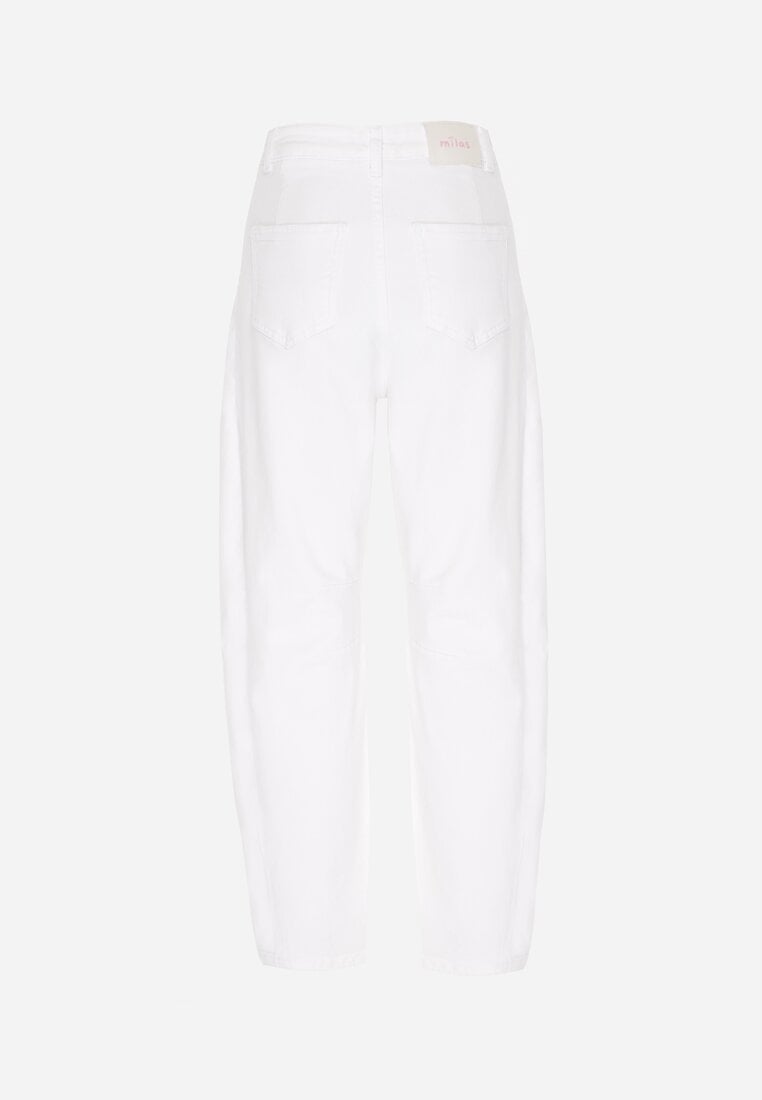 Białe Jeansy Balloon z Wysokim Stanem Zdobione Haftem w Kwiaty Thertheris