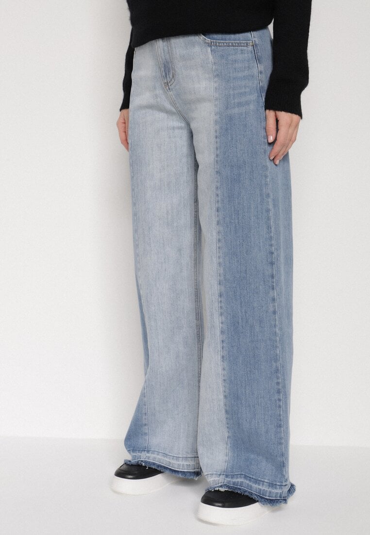 Niebieskie Dwukolorowe Jeansy o Szerokim Kroju z Wysokim Stanem Seronore