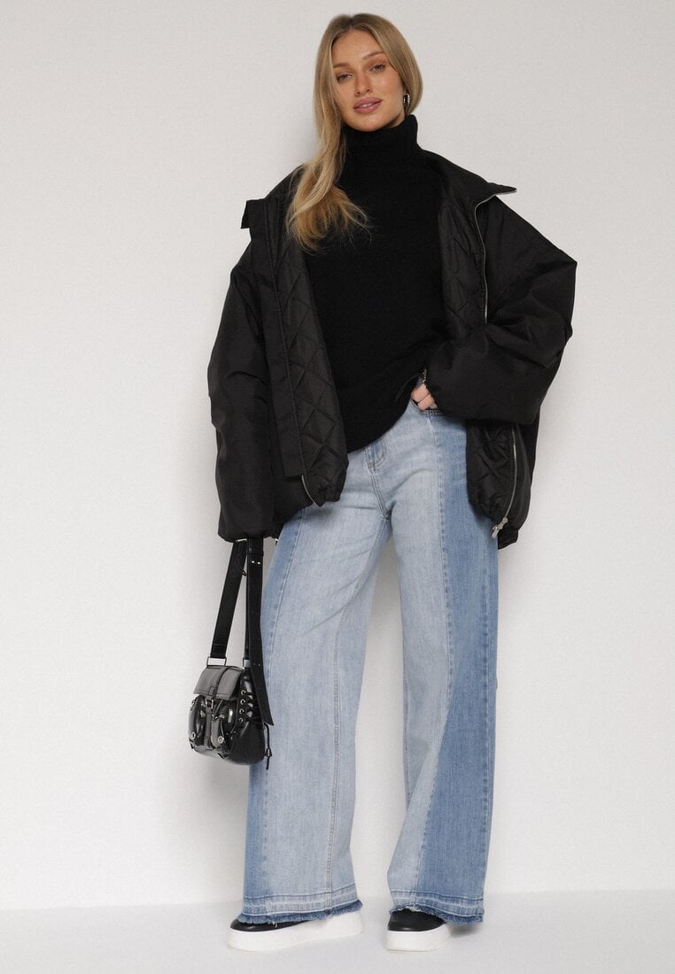 Niebieskie Dwukolorowe Jeansy o Szerokim Kroju z Wysokim Stanem Seronore