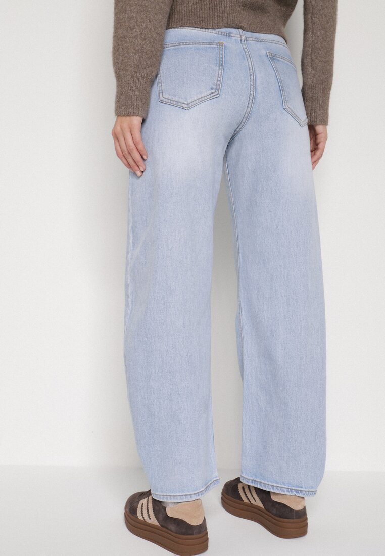 Niebieskie Jeansy o Fasonie Slouchy z Wysokim Stanem Zarinvia