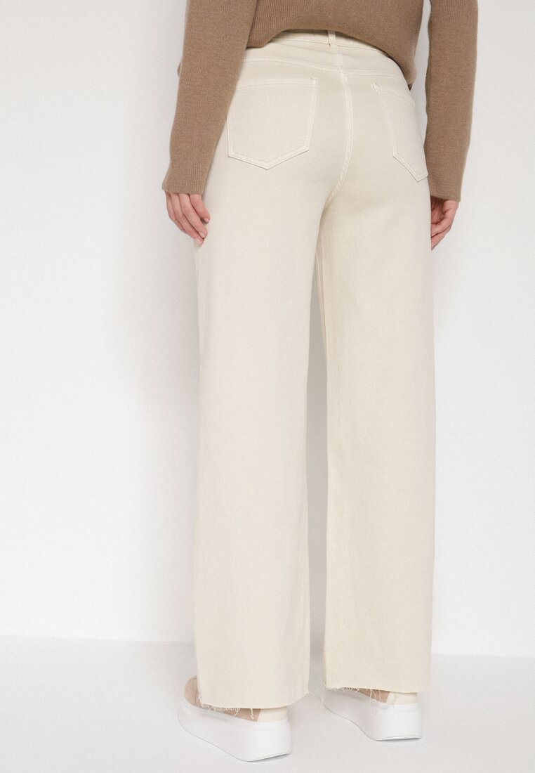 Jasnobeżowe Jeansy o Szerokim Fasonie z Wysokim Stanem i Surowymi Krawędziami Cattia