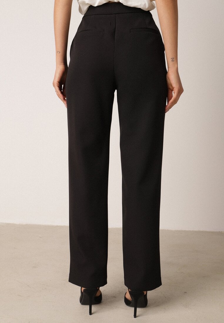 Czarne Proste Spodnie Garniturowe VICES z Wysokim Stanem Zellryna