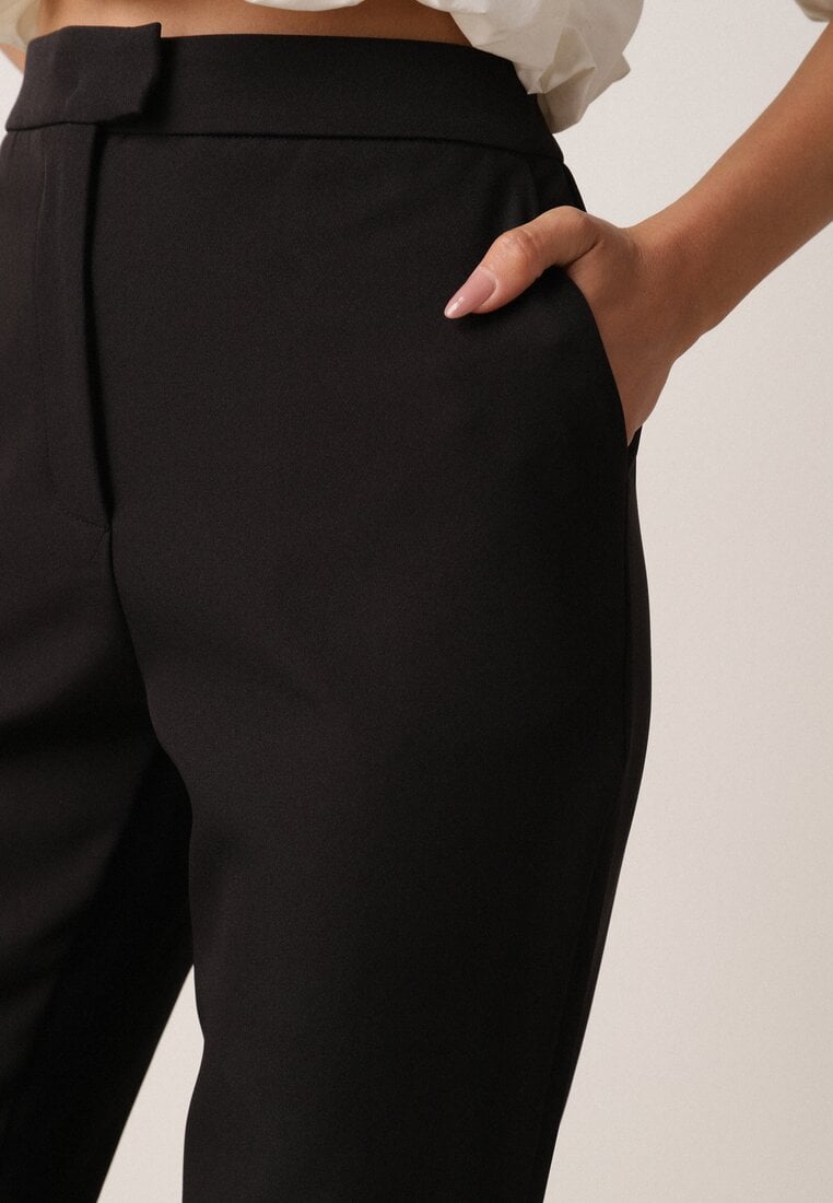 Czarne Proste Spodnie Garniturowe VICES z Wysokim Stanem Zellryna