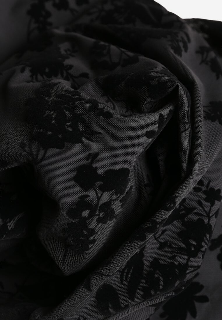 Czarna Siateczkowa Sukienka Wieczorowa VICES z Welurowym Wzorem Jilney