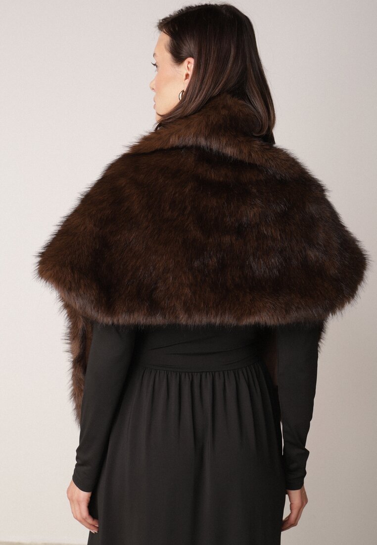 Brązowe Ponczo Etola z Futerka w Stylu Szala Cahreva