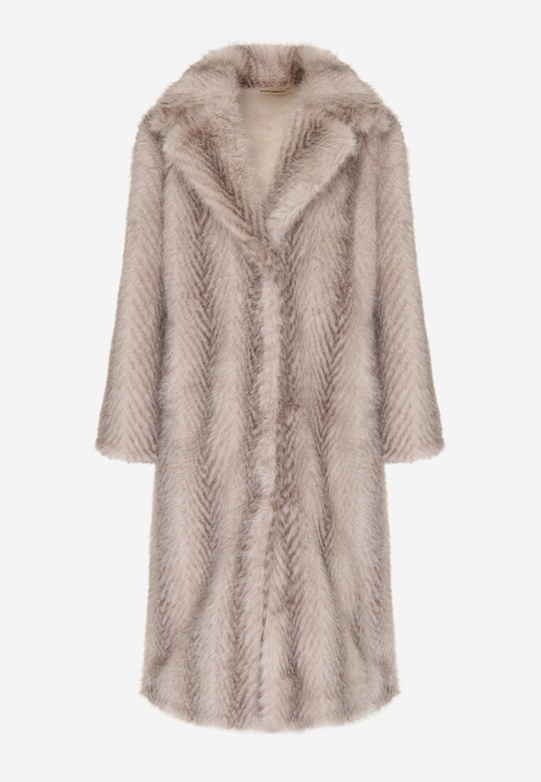 Jasnobeżowy Jednorzędowy Płaszcz Futerko o Klasycznym Kroju Yrelsha